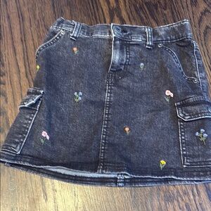 Embroidered Denim Skirt - Black